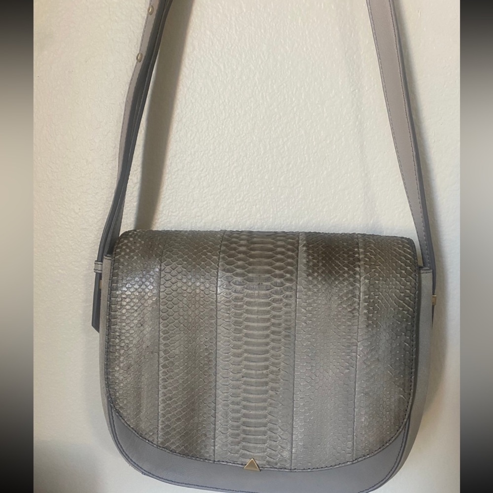 Brian Atwood gray snakeskin crossbody  purse
